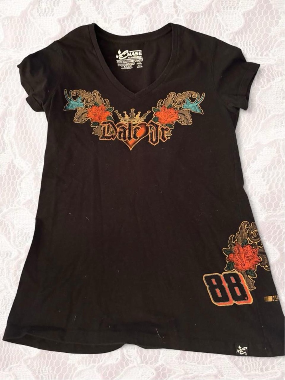 Chase Authentics Dale Jr. Girls' Black V-Neck Graphic Tee